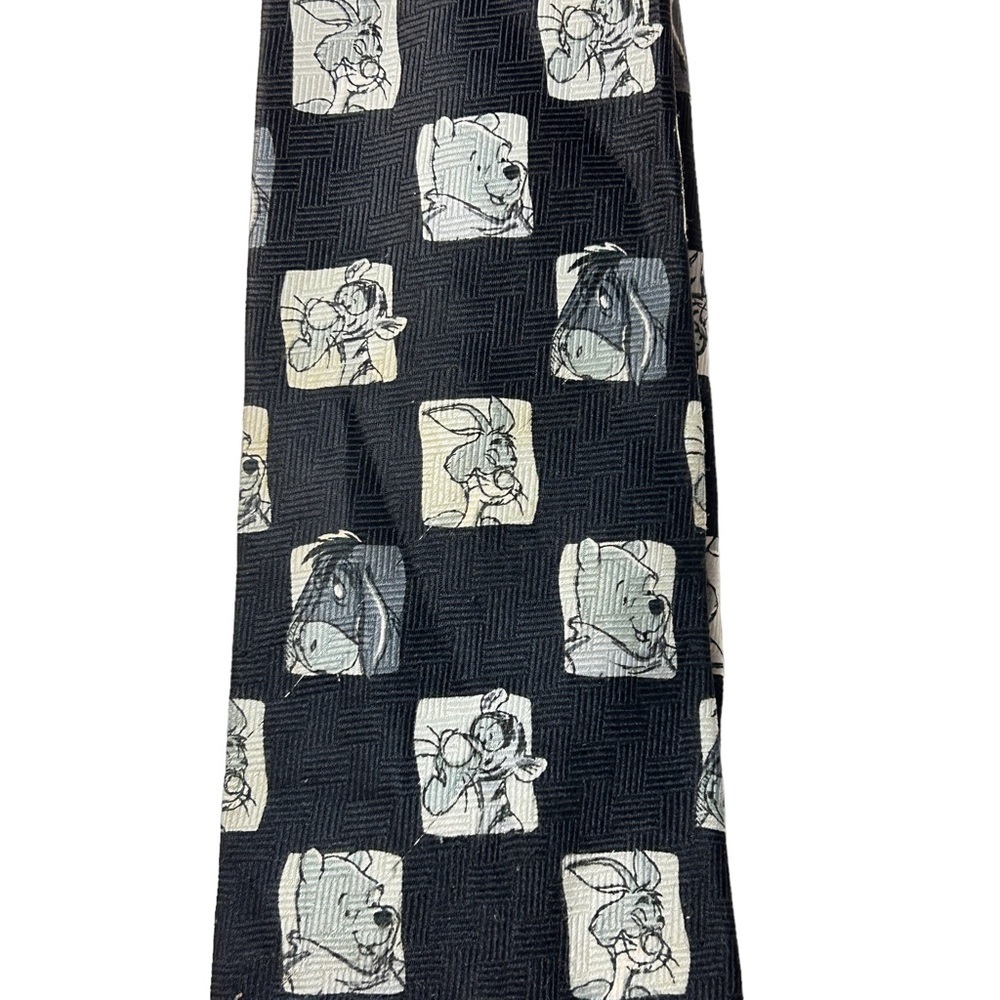 Disney Winnie The Pooh Tigger Eeyore Rabbit Squares Black Necktie - Picture 7 of 7